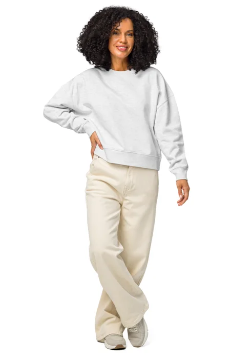 Women's crewneck sweatshirt in cool heather grey, personalized